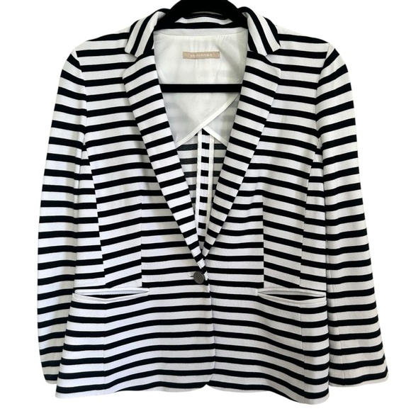 BANANA REPUBLIC Black and White Striped Ponte Blazer Knit Jacket Women's Size 6 - Picture 1 of 10